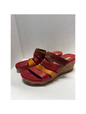 El Naturalista Red Multi Leather Cork Wedge Sandals Slides Womens EU 41 10